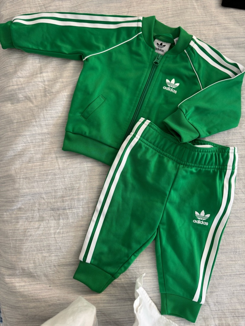 adidas Green Baby Sweatpants & Jacket Set with White Stripes
